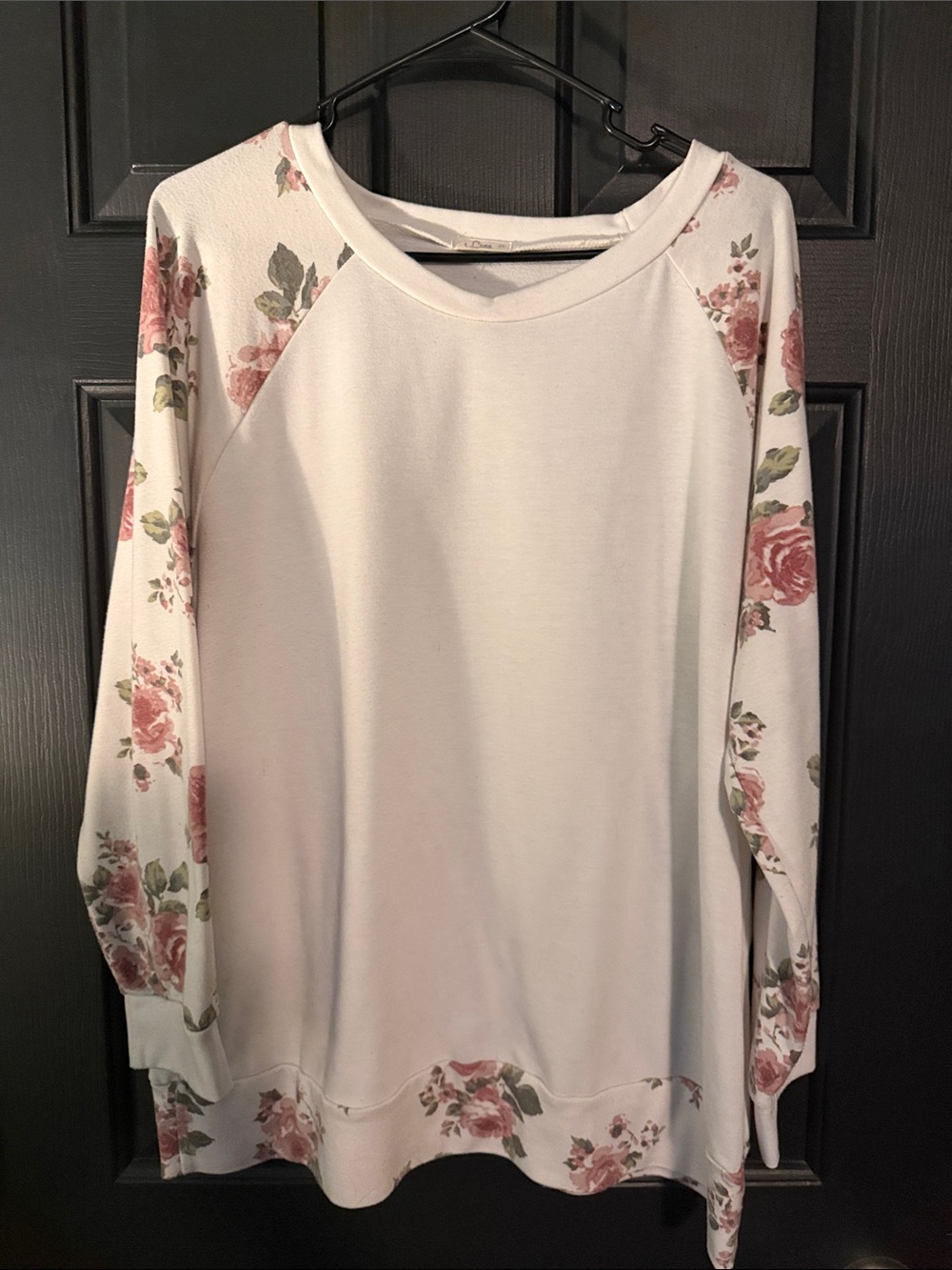 Women's Cream Pullover Sweatshirt with Pink Floral Sleeves
